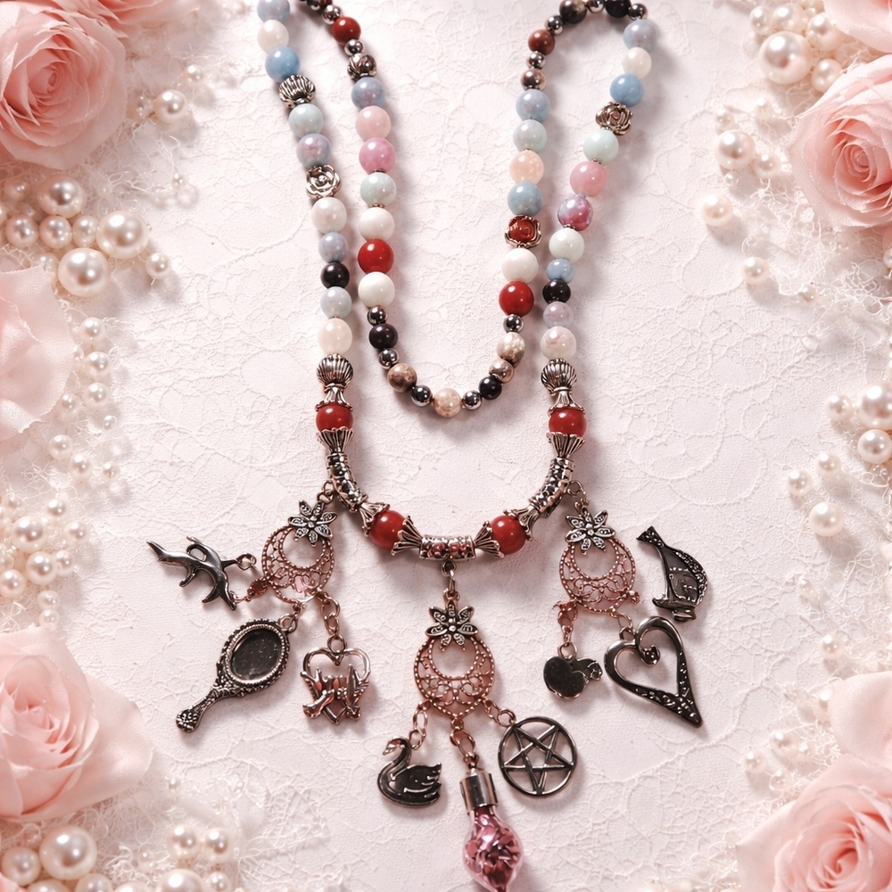 Greek Goddess Aphrodite Prayer Beads With Matching Bracelet. Natural Crystals.